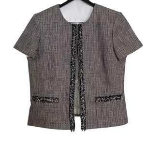 Tahari Short Sleeve Tweed Open Front Jacket in Gray Multi